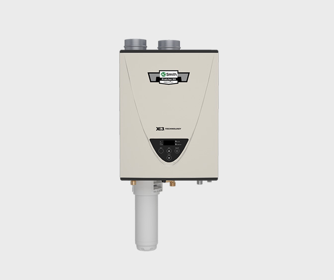 Photo of tankless water heater on white background